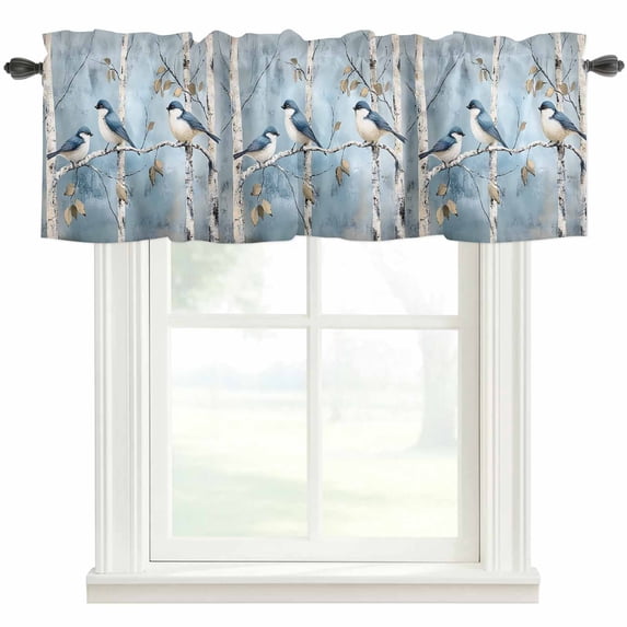 Spring Blue Bird Valances for Windows Oil Painting Tree Animal Rod Pocket Curtain Valance Window Treatment Short Curtains for Kitchen Living Room, 42"x18"