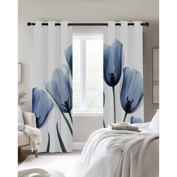 Spring Blue Blackout Curtains 2 Panels Flowers X-ray Image of Tulips Floral Thermal Insulated Grommet Window Curtains for Bedroom Living Room 27.5"x39"