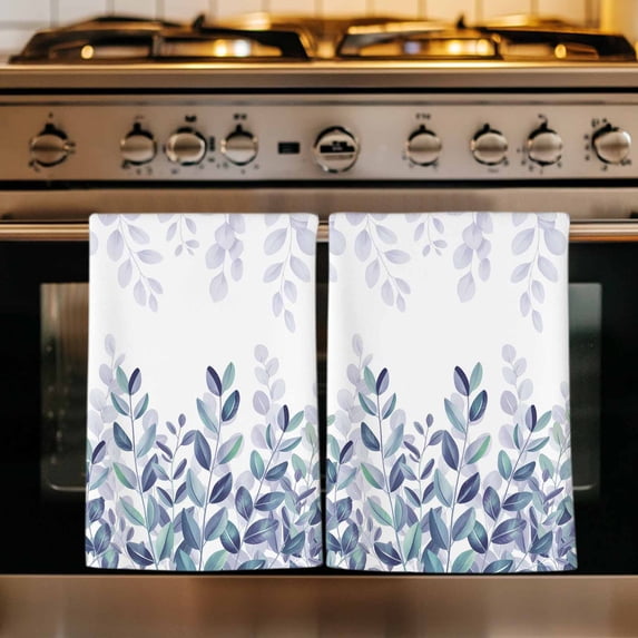 Spring Blue Eucalyptus Kitchen Towels Set of 4, Botanical Green Leaf Country Absorbent Dish Towels for Kitchen, Microfiber Hand Towel, Quick Drying Tea Towel for Cleaning Decorative Dishcloths