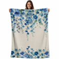 thumbnail image 1 of Spring Blue Floral Blanket Soft Cozy Warm Throw Blanket for Couch, Plush Fuzzy Flannel Fleece Blankets for Sofa, Farmhouse Weeping Floral Leaves Burlap Bed Blankets Lightweight Gifts for Men, 50"x60", 1 of 9