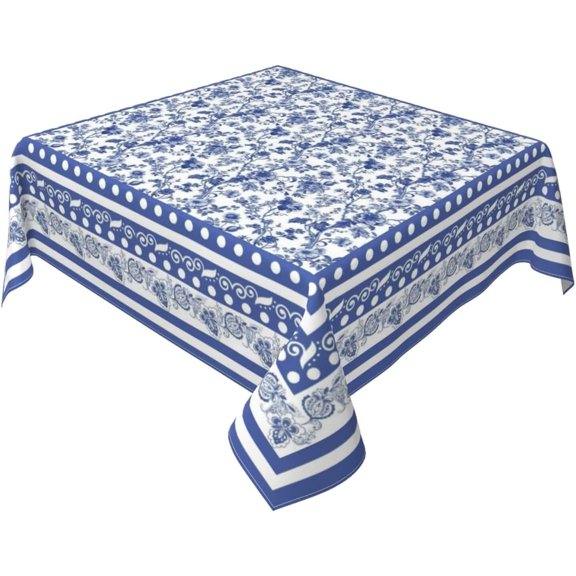 Spring Blue Floral Branches Square Tablecloth 54 Inch Chinoiserie Pattern Table Cover Seasonal Blue Floral Neutral Washable Decoration Tablecloth Indoor and Outdoor Dining Table Home Party Decor