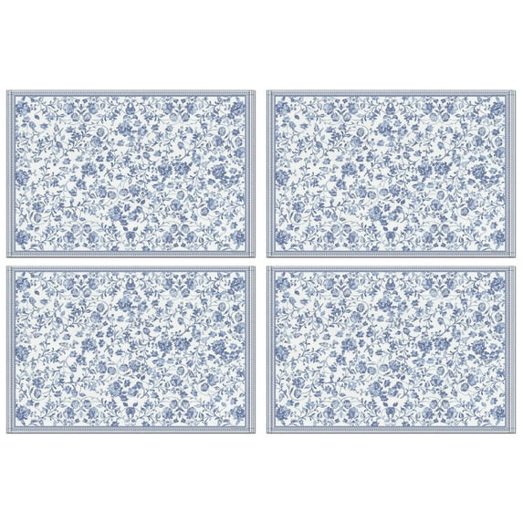 Spring Blue Floral Garden Placemats 12x18 Inches Set Of 4 Durable Placemats for Indoor Kitchen Dining Cute Funny Table Placemats
