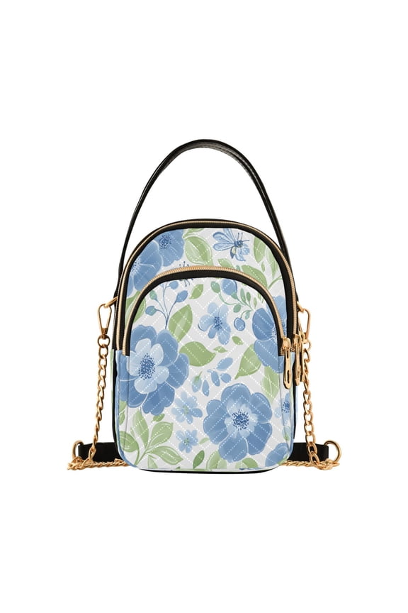 Spring Blue Floral Pattern Women's Crossbody Handbags Leather Crossbody Bags Fanny Pack Chest Bag for Travel
