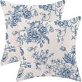 thumbnail image 1 of Spring Blue Floral Pillow Covers 16x16 Inch Set of 2, Chinoiserie Blue Flower Decorative Throw Pillowcase Vintage Floral Outdoor Cushion Cover for Sofa Couch Living Room Bed Decor, 1 of 6