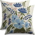thumbnail image 1 of Spring Blue Floral Pillow Covers 18x18 Set of 2 dark Green Blue Pink Flower Modern Aesthetic Print Decorative Throw Pillow Cases Outdoor Seasonal Summer Farmhouse Decoration for Sofa Couch Bed, 1 of 6