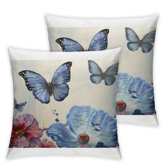 Spring Blue Floral Pillowcovers Flowers Butterfly Throw Pillow Covers Summer Leaves Cushion Case for Sofa Home Decor Bedroom Living Room Outdoor  Inches  Spring Theme Pillow Covers