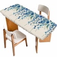 thumbnail image 1 of Spring Blue Floral Table Cloths for 8 Foot Rectangle Tables, Farmhouse Weeping Floral Leaves Burlap Patio Waterproof Elastic Fitted Tablecloths, Washable Rectangular Table Cover for Camping, 1 of 8
