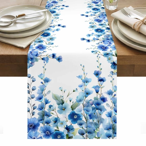 Spring Blue Floral Table Runner - 36 Inch Long, Kitchen Dining Table Runner Dresser Scarves, Farmhouse Weeping Floral Leaves Farmhouse Decor for Coffee Tables Wedding Party Banquet