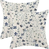 Spring Blue Floral Throw Pillow Covers 20x20 Set of 2, Flower Print Linen Decorative Pillow Covers Watercolor Branch Decoration Outdoor Cushion Cover Blue Floral Pillowcase for Sofa Couch Farmhouse