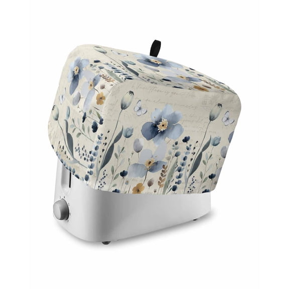 Spring Blue Floral Toaster Cover 2 Slice, Small Kitchen Appliance Covers, Vintage Garden Wildflowers Botanical Toaster Oven Cover with Loop, Bread Machine Cover Polyester Dust Cover Protection