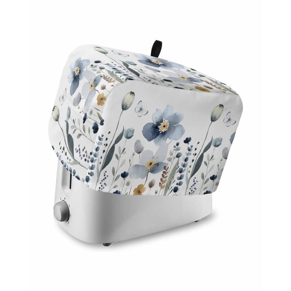 Spring Blue Floral Toaster Cover 4 Slice, Large Kitchen Appliance Covers, Country Garden Wildflowers Botanical Toaster Oven Cover with Loop, Bread Machine Cover Polyester Dust Cover Protection
