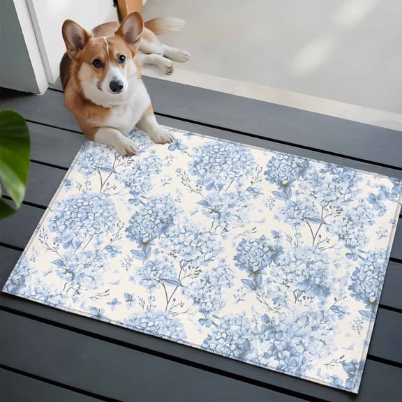 Spring Blue Flower Front Door Rugs 2x3 ft Hydrangeas Floral Leaf Plants Vintage Small Rug for Entryway Non Slip Washable Bathroom Door Mat Absorbent Floor Mat for Indoor Entrance