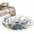 thumbnail image 1 of Spring Blue Flower Round Area&nbsp;Rug 3.3ft Ruffled Watercolor Blue Purple Floral Leaf Non-Slip&nbsp;Washable Circle Rugs Soft Felt Indoor Floor Mat for Bedroom Kitchen Living Room Bathroom, 1 of 9