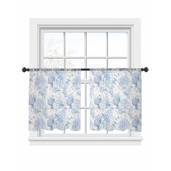 Spring Blue Flower Sheer Curtains for Living Room Bedroom, Hydrangeas Floral Leaf Plants Vintage Light Filtering Sheer Curtain Rod Pocket Voile Window Treaments Drapes, 52 x 54 Inches