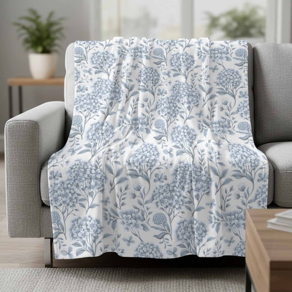 Spring Blue Flowers Fleece Throw Blanket Hydrangeas Floral Leaf Farm Plants Ultra Soft Fuzzy Cozy Flannel Throw Blanket for Couch Sofa Bed Car Travel, Ideal Gifts 40x60 Inches