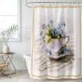 thumbnail image 1 of Spring Blue Flowers Small Stall Shower Curtain, Waterproof Shower Curtains for Bathroom, Retro Tea Cup Phrases Country Washable Fabric Bath Curtain for Bathtub Decoration with Hooks 36x78 Inches, 1 of 9