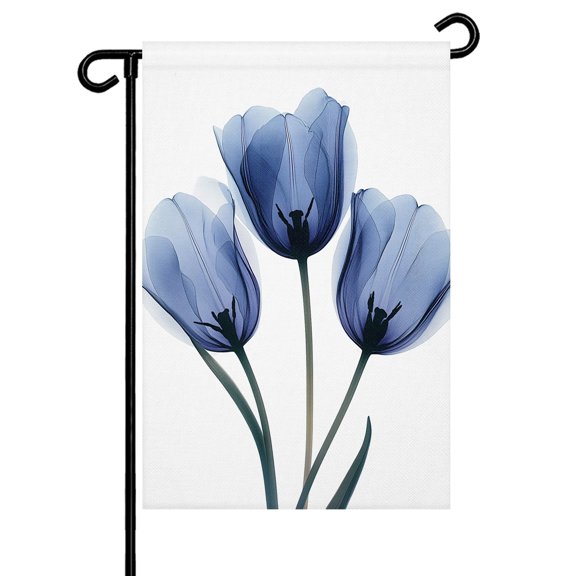 Spring Blue Garden Flag 12x18 Inch Flowers X-ray Image of Tulips Floral Double Sided Small Decorative Garden Flags for Outside, Outdoor Yard Porch Lawn Decoration