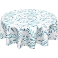 thumbnail image 1 of Spring Blue Leaf Tablecloth Round 60 Inch Summer Watercolor Teal Leaves Table Cloth Rustic Farmhouse Polyester Fabric Table Cover for Kitchen Dining Room Party Home Decor, 1 of 6