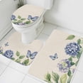 thumbnail image 1 of Spring Blue Purple Hydrangea Bathroom Rugs Set Country Watercolor Floral Butterfly Leaf Linen Non Slip Absorbent Bath Mats 3 Piece Set, U-Shaped Floor Mat, Toilet Seat Cover Small Size, 1 of 9