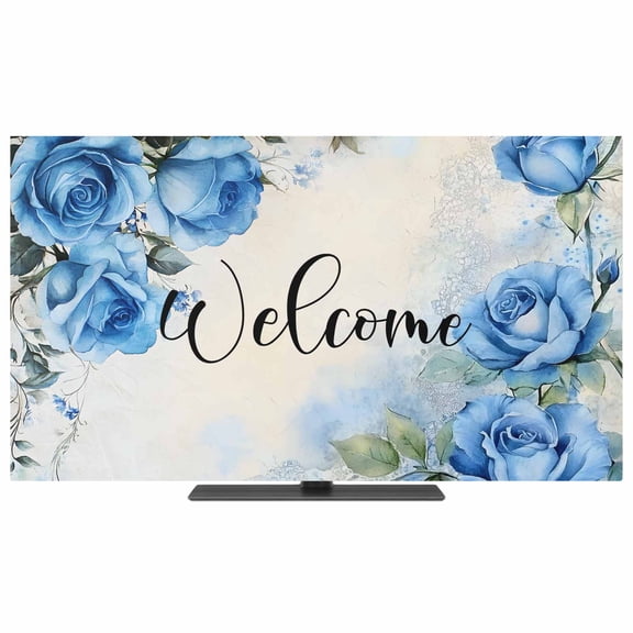 Spring Blue Rose TV Dust Cover,Stretchable TV Screen Desktop Computer Protector Cover,Green Leaves Vintage Country Rustic Television Dustproof Slipcover for 19–24 Inch Flat or Curved TVs