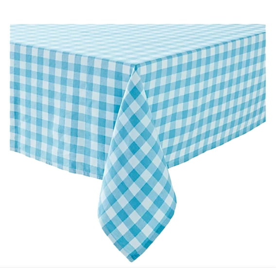 Spring Blue White Gingham Tablecloth Fabric for Easter Liberty (52 x 70 Rectangle)