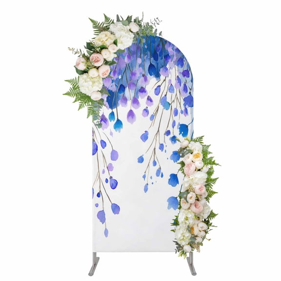 Spring Blue Wisteria Flowers Arch Backdrop Cover 4FT, Rustic Floral Branches Spandex Fitted Stretchy Arch Stand Covers, Round Top Chiara Backdrop Cover for Wedding Party Birthday Baby Shower