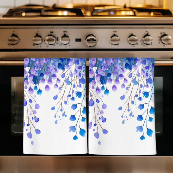 Spring Blue Wisteria Flowers Kitchen Towels Set of 4, Rustic Floral Branches Absorbent Dish Towels for Kitchen, Microfiber Hand Towel, Quick Drying Tea Towel for Cleaning Decorative Dishcloths