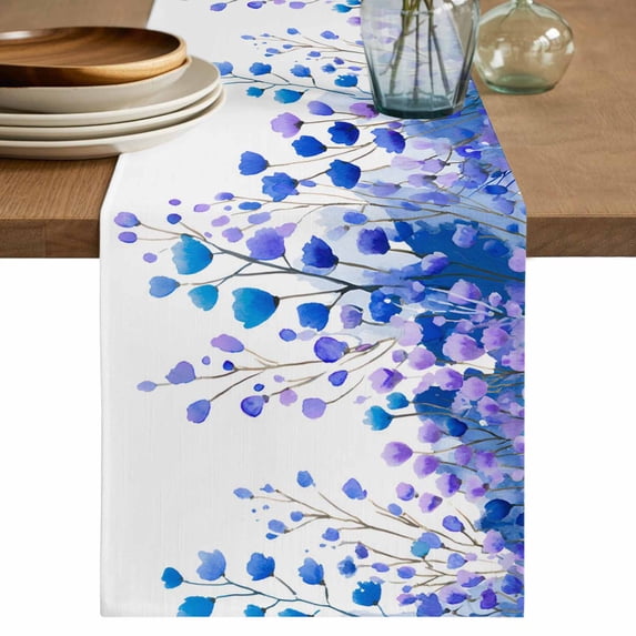 Spring Blue Wisteria Flowers Table Runner 72 Inches, Rustic Floral Branches Bed Runner Dresser Scarves Tabletop for Indoor Outdoor Parties/Ceremony/Banquet, 13" x 72"