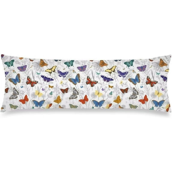 Spring Body Pillow Cover Colorful Butterfly Print Throw Pillow Covers Butterflies Pattern Cushion Long Pillowcase with Zipper Farmhouse Wildflower Decorative Bedding Pillow Cases for Bedroom,20"x54"