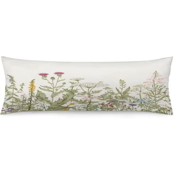 Spring Body Pillow Cover Sage Green Wild Flower Plant Vintage Floral Herbs and Botanical Cushion Long Pillowcase with Zipper Decorative Soft Large Bedding Pillow Cases for Couch,Home Gifts 20"x54"