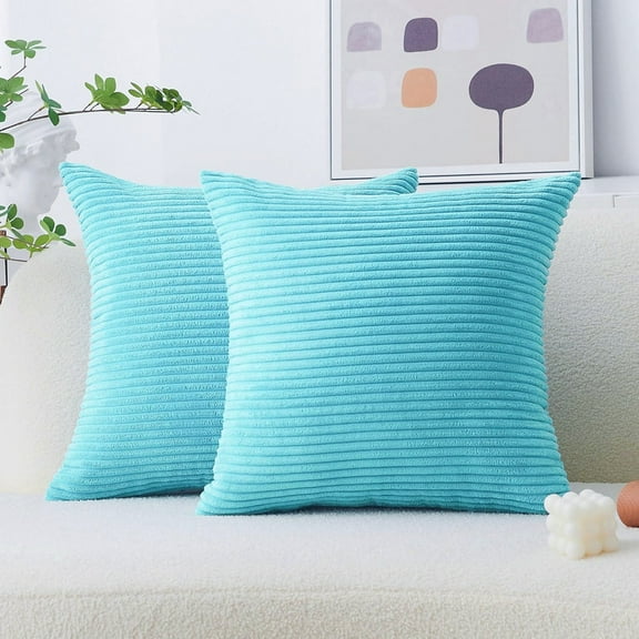 Spring Boho Farmhouse Throw Pillow Covers 22 x 22 Inch Set of 2 Mordern Nordic Cushion Covers Soft Corduroy Home Bedroom Decor for Couch Bed Sofa Living Room, Lake Blue