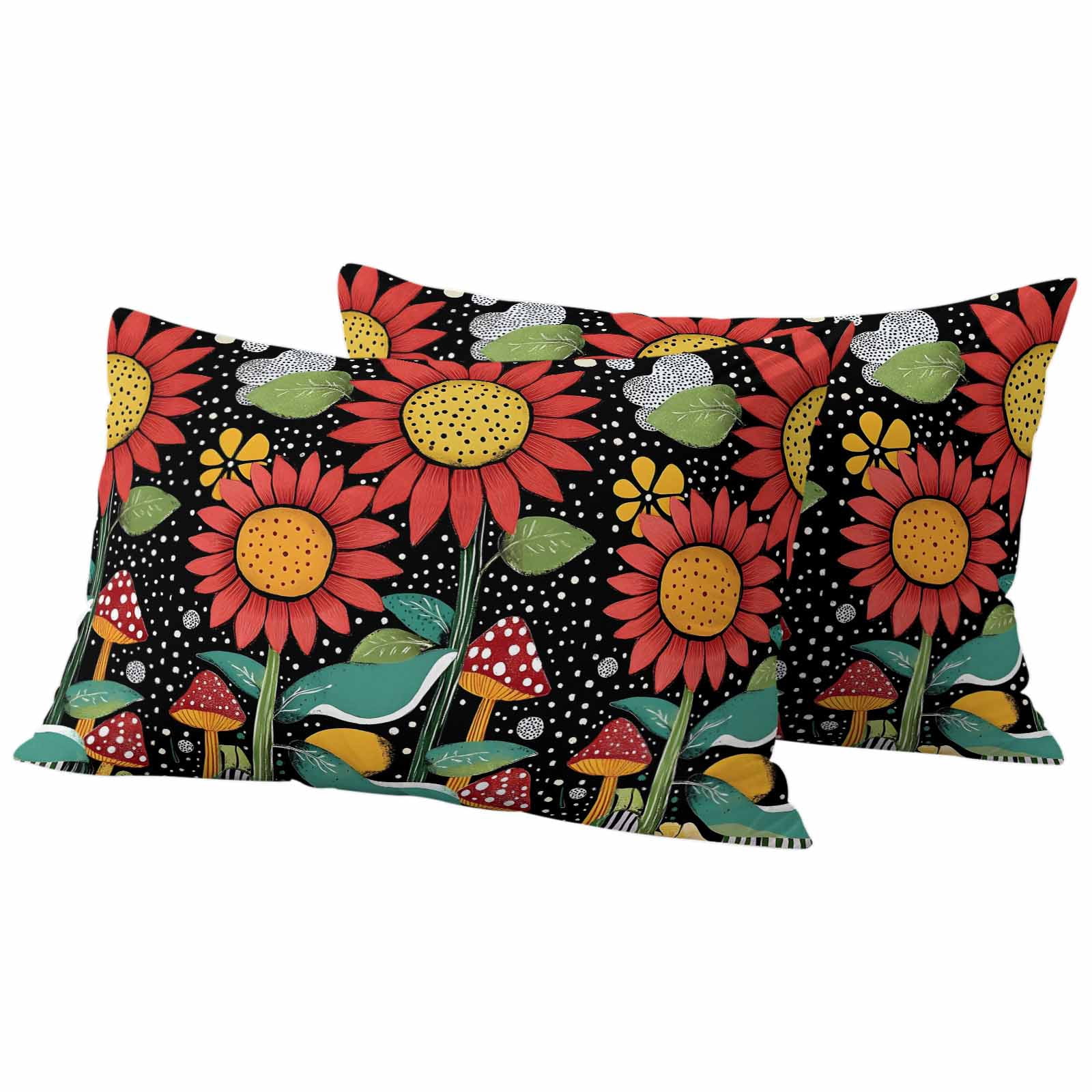 Spring Boho Pillow Covers 2 Pack Red Flowers Leaves White Polka Dots Painting Pillowcase Waterproof Outdoor Throw Pillow Cover for Patio Balcony Rectangular Cushion 20”x12”