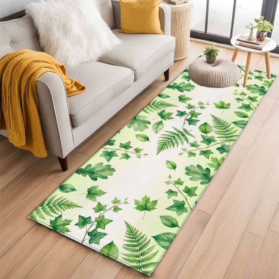 Spring Botanical 2'x6' Runner Rugs for Hallway Kitchen Bedside Non Slip Washable, Watercolor Ivy Ferns Leaves Ombre Green Entryway Rug Runners with Rubber Backing, Long Carpet Runner for Laundry Room