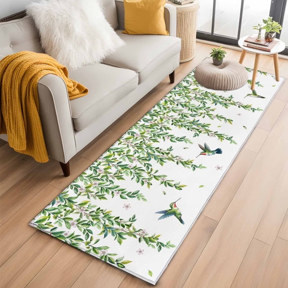 Spring Botanical 2'x6' Runner Rugs for Hallway Kitchen Bedside Non Slip Washable, Watercolor Leaves Flowers Birds Country Entryway Rug Runners with Rubber Backing, Long Carpet Runner for Laundry Room