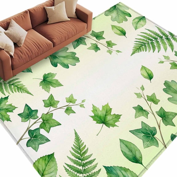Spring Botanical Area Rug 5x8 Washable Rug Non Slip Watercolor Ivy Ferns Leaves Ombre Green Large Area Rug Soft Stainresistant Indoor Floor Carpet for Living Room Bedroom Office Dining Room Nursery