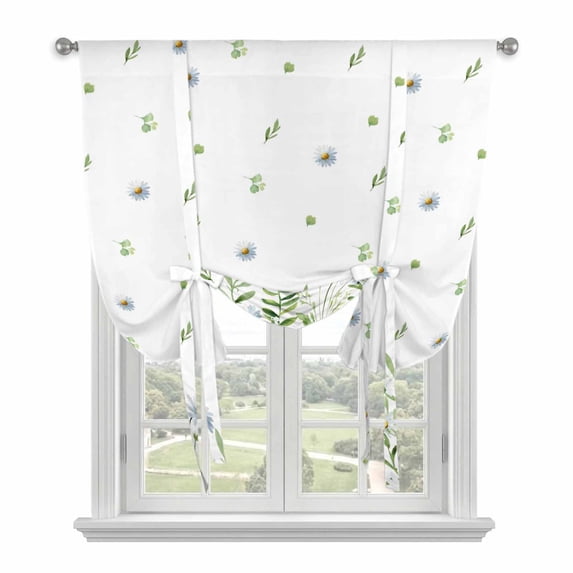 Spring Botanical Balloon Curtains 63 Inch Length for Living Room/Bedroom, Farmhouse Pastoral Daisy Leaves Rod Pocket Privacy Door Curtains Decorative Tie Up Shade for Window 52"x63"