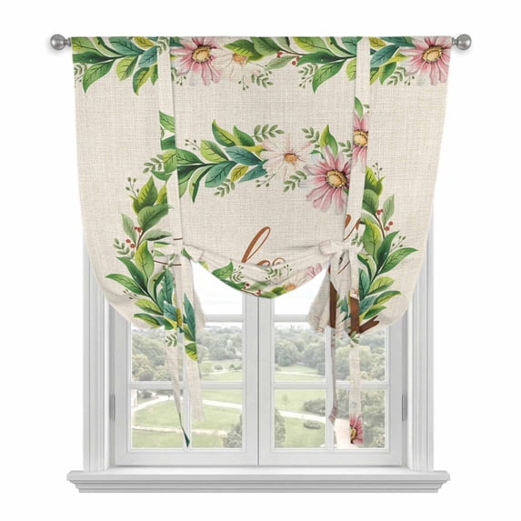 Spring Botanical Balloon Curtains for Windows, Bedroom Curtains 54 Inch Length, Garden Birds Floral Leaves Rustic Burlap Tie Up Curtains Panels Thermal Insulated Bathroom Curtains Window 42"x54"