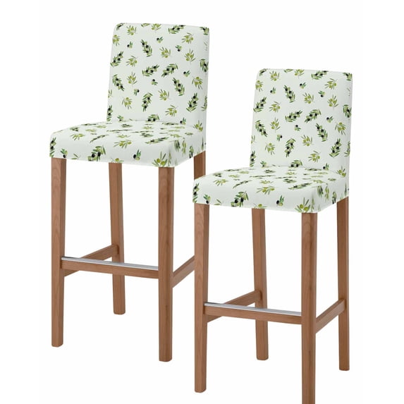 Spring Botanical Bar Stool Covers Set of 2, Green Olive Berry Branches Leaves Fruit Stretch Washable Bar Chair Covers with Backs, Removable Pub Counter Height Chair Cover for Kitchen Dining Room Cafe