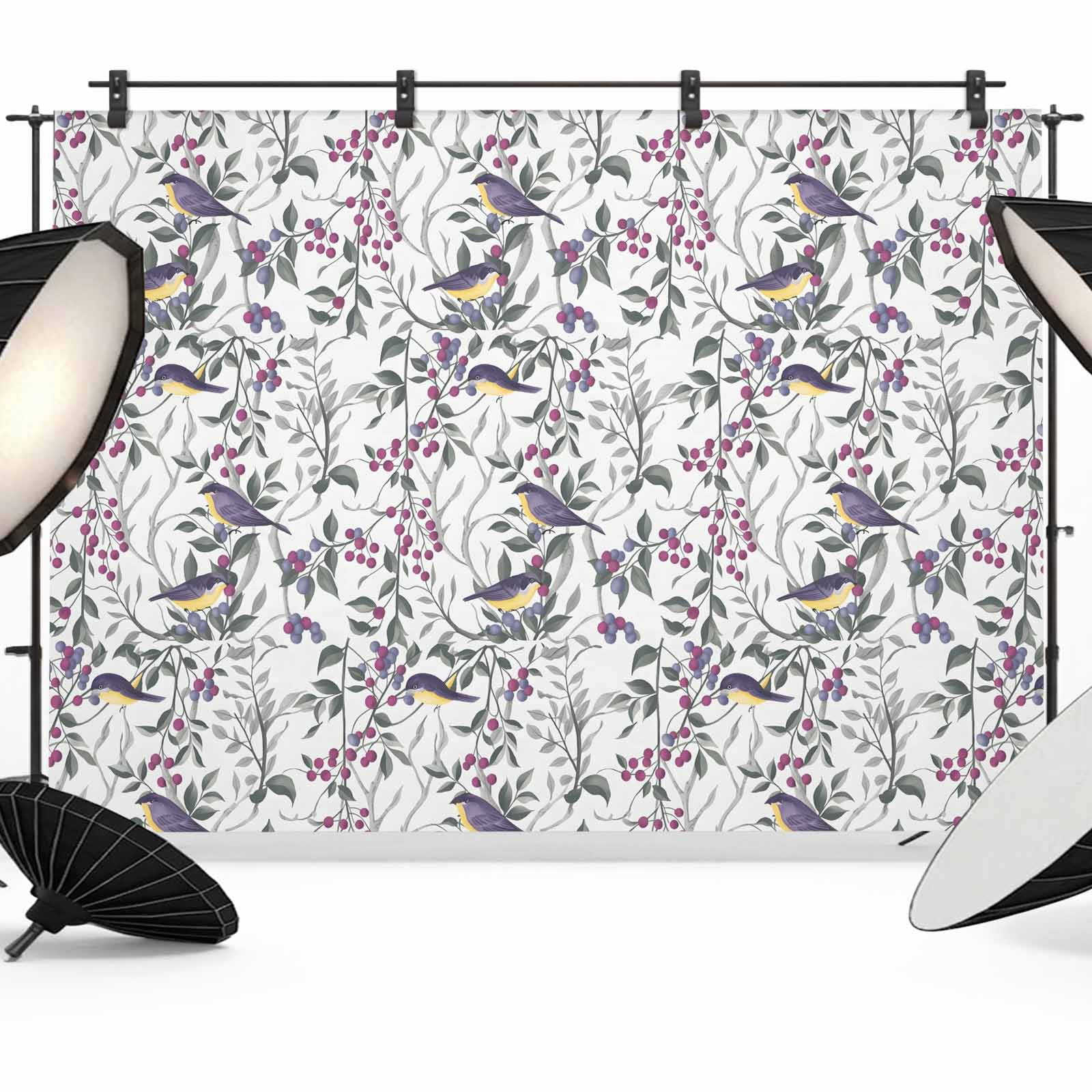 Botanical Backdrop Spring Botanical Birds Backdrop for Photography,Fabric Photo Background ...
