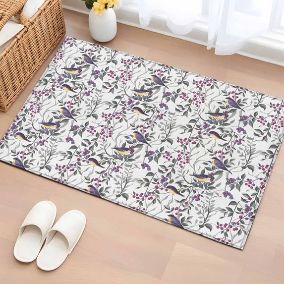 Spring Botanical Birds Bathroom Mats 2x3 FT, Non Slip Small Kitchen Mat, Garden Floral Twigs Farmhouse Washable Soft Backed Front Door Throw Rugs Non-Shedding Indoor Outdoor Doormat for Entryway Sink
