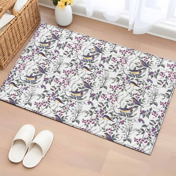 Spring Botanical Birds Bathroom Rug Washable 2x3 Entryway Rug Non Slip Garden Floral Twigs Farmhouse Front Door Mat Low Pile Indoor Doormat Throw Floor Carpet for Kitchen Bedroom Entrance
