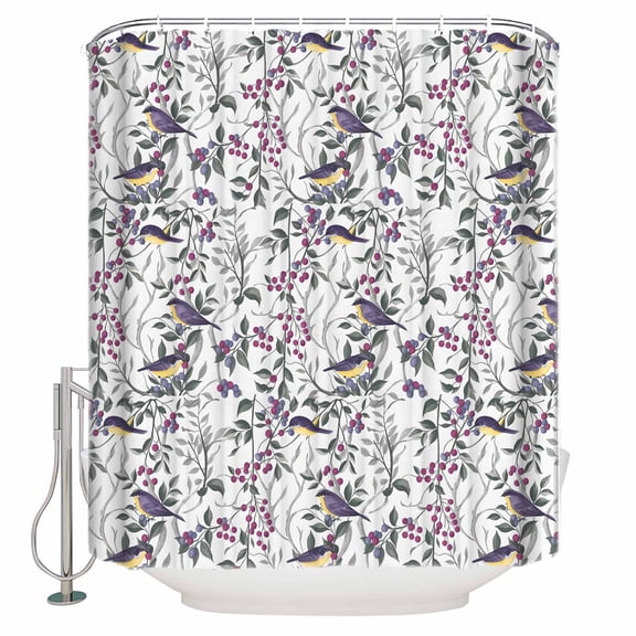 Spring Botanical Birds Bathroom Shower Curtains with 12 Hooks Polyester Waterproof Shower Curtain for Stalls and Bathtubs Garden Floral Twigs Farmhouse Decorative Bathroom Curtain 36x72 Inches