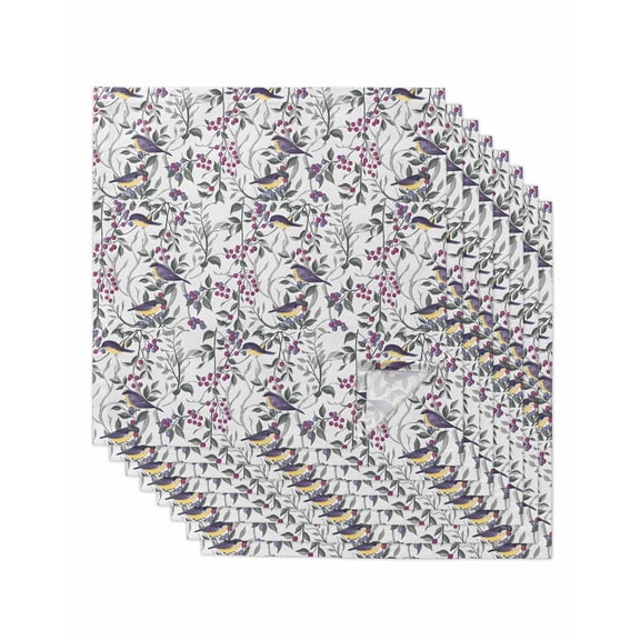 Spring Botanical Birds Cloth Napkins Set of 8 Reusable Dinner Napkins, Garden Floral Twigs Farmhouse Cocktail Napkin Washable Table Napkins for Wedding/Holiday Party/Baby Shower 20"x20"