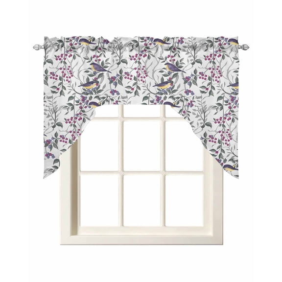 Spring Botanical Birds Swag Valances for Windows, Small Curtains Drapes, Garden Floral Twigs Farmhouse Kitchen Window Curtains Over Sink Window Treatment Valance for Bedroom/Bathroom 56"x36"