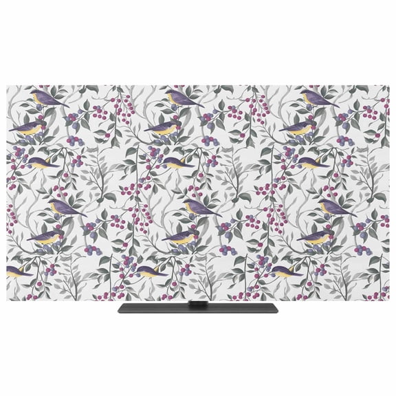 Spring Botanical Birds TV Dust Cover,Stretchable TV Screen Desktop Computer Protector Cover,Garden Floral Twigs Farmhouse Television Dustproof Slipcover for 19–24 Inch Flat or Curved TVs