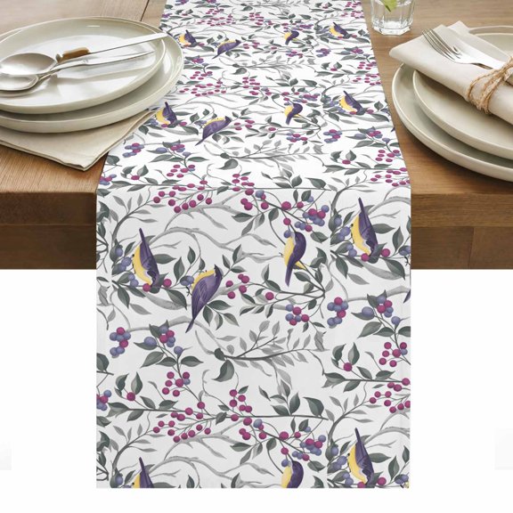 Spring Botanical Birds Table Runner - 36 Inch Long, Kitchen Dining Table Runner Dresser Scarves, Garden Floral Twigs Farmhouse Farmhouse Decor for Coffee Tables Wedding Party Banquet