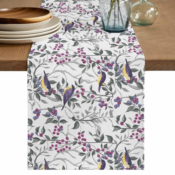 Spring Botanical Birds Table Runner 48 Inches, Garden Floral Twigs Farmhouse Bed Runner Dresser Scarves Tabletop for Indoor Outdoor Parties/Ceremony/Banquet, 13" x 48"
