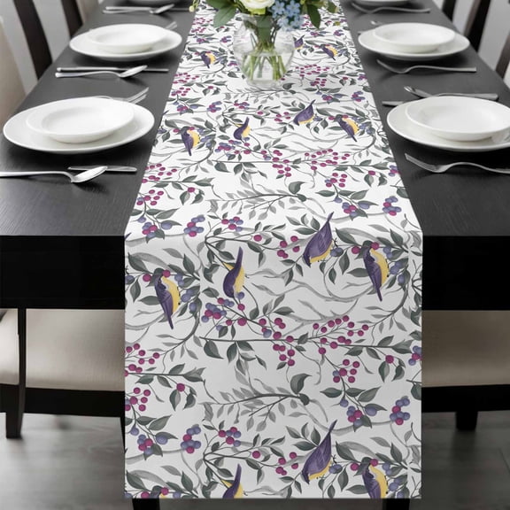 Spring Botanical Birds Table Runner 48 Inches Long, Garden Floral Twigs Farmhouse Kitchen Coffee Dining Table Decoration for Home Party Birthday Wedding Home Decor 13x48 Inches