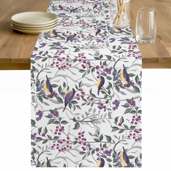 Spring Botanical Birds Table Runner 70 Inches Long Farmhouse Dress Scarves, Garden Floral Twigs Farmhouse Dining Tablerunner for Coffee Table/Kitchen Island/Party Décor, 13" x 70"