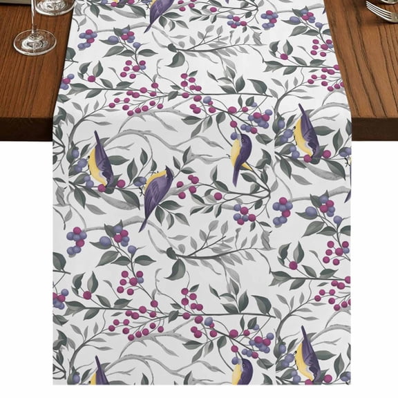 Spring Botanical Birds Table Runner 70 Inches Long,Garden Floral Twigs Farmhouse Cotton Linen Table Runners Dresser Scarves,Fabric Tabletop Scarf Furniture Cover for Home Dinner Party 13"x70"